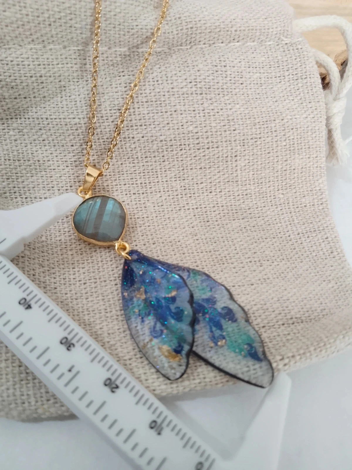 Collier labradorite ailes de papillons bleues + carte offerte – photo 4